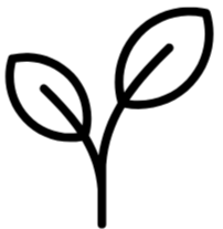 Simple black line drawing of two leaves on a white background