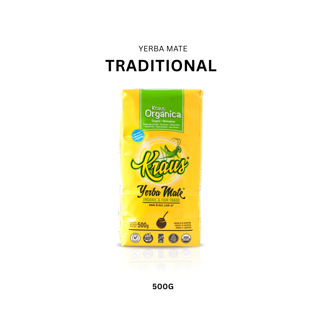 Kraus Orgánica Yerba Mate Traditional 500g – Classic organic Argentine yerba mate, unsmoked and fair trade certified, sold in Singapore