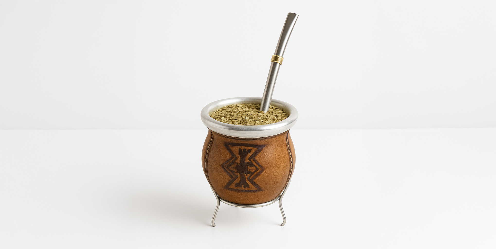 Yerba mate gourd with bombilla on a white background